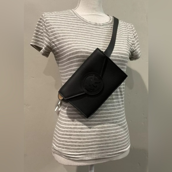 Michael Kors Leather Logo Fanny Pack Belt Bag Black Sz L/XL NEW